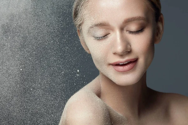 Beautiful Young Woman Covered With Makeup Powder On Beauty Face