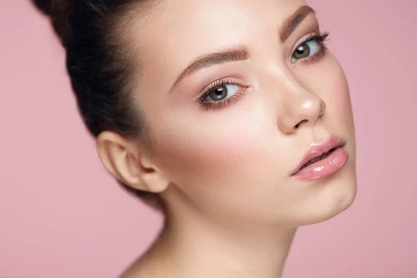 Beauty Face Cosmetics. Girl With Smooth Skin And Fresh Makeup