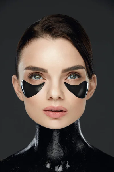 Face Care. Woman With Patches On Skin Under Eyes — Stock Photo, Image