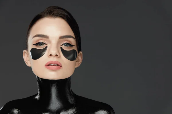 Face Care. Woman With Patches On Skin Under Eyes — Stock Photo, Image