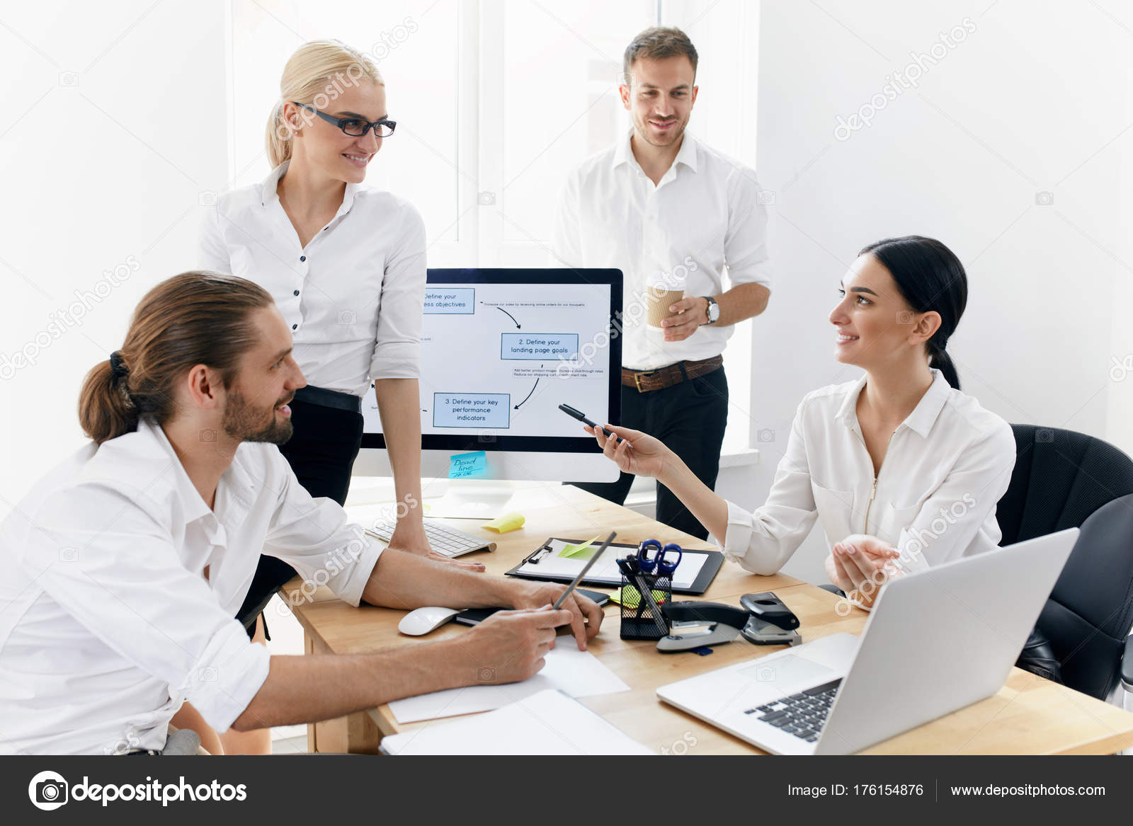 Business Meeting People Working On Project In Office Stock