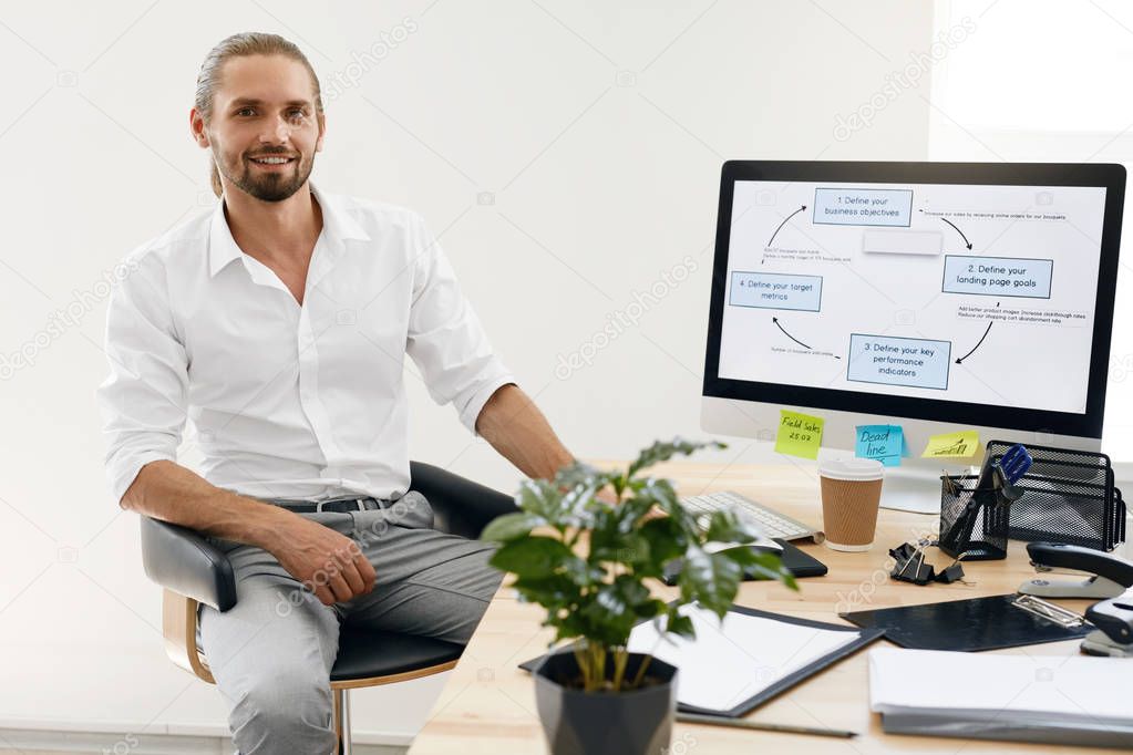 Man In Office. Portrait Of Male Worker