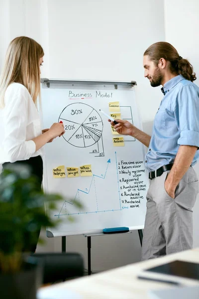 Teamvergadering. Mensen uit het bedrijfsleven maken van presentatie aan boord. — Stockfoto