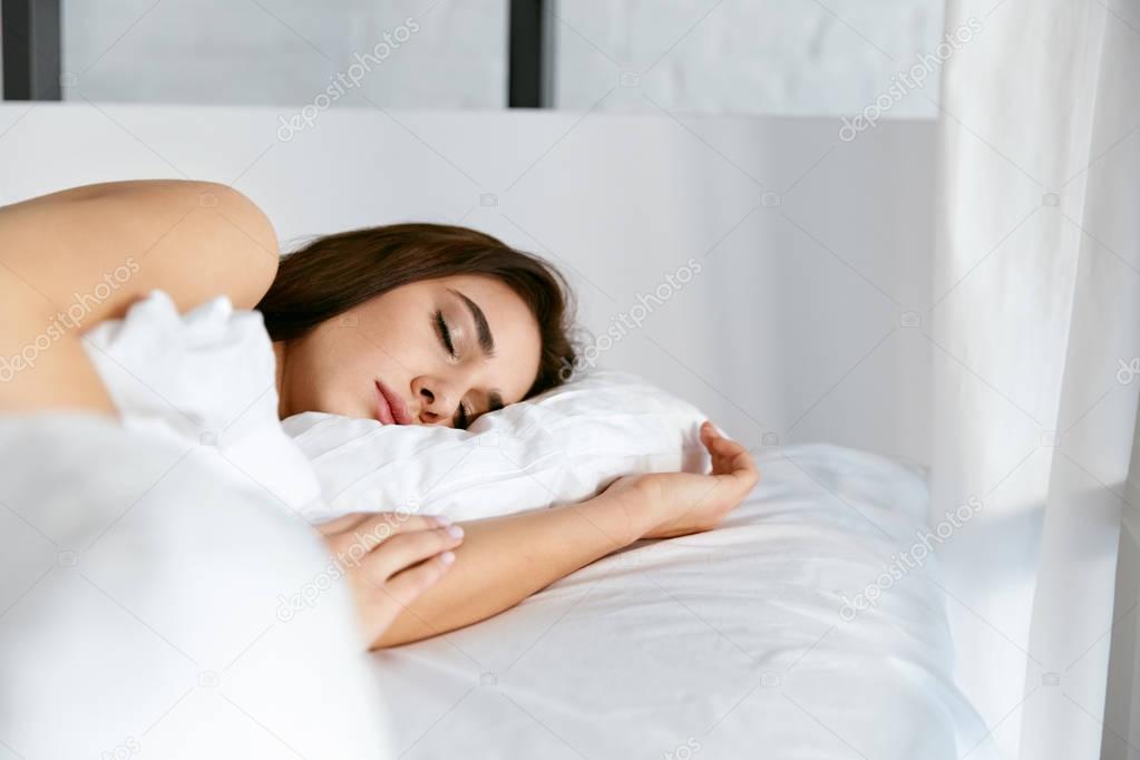 Sleep. Young Woman Sleeping In Bed.