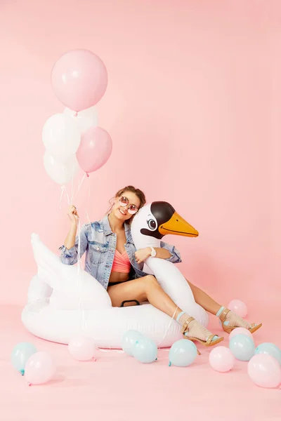 Birthday Girl. Beautiful Woman With Colorful Balloons. Stock Photo by  ©puhhha 178607874