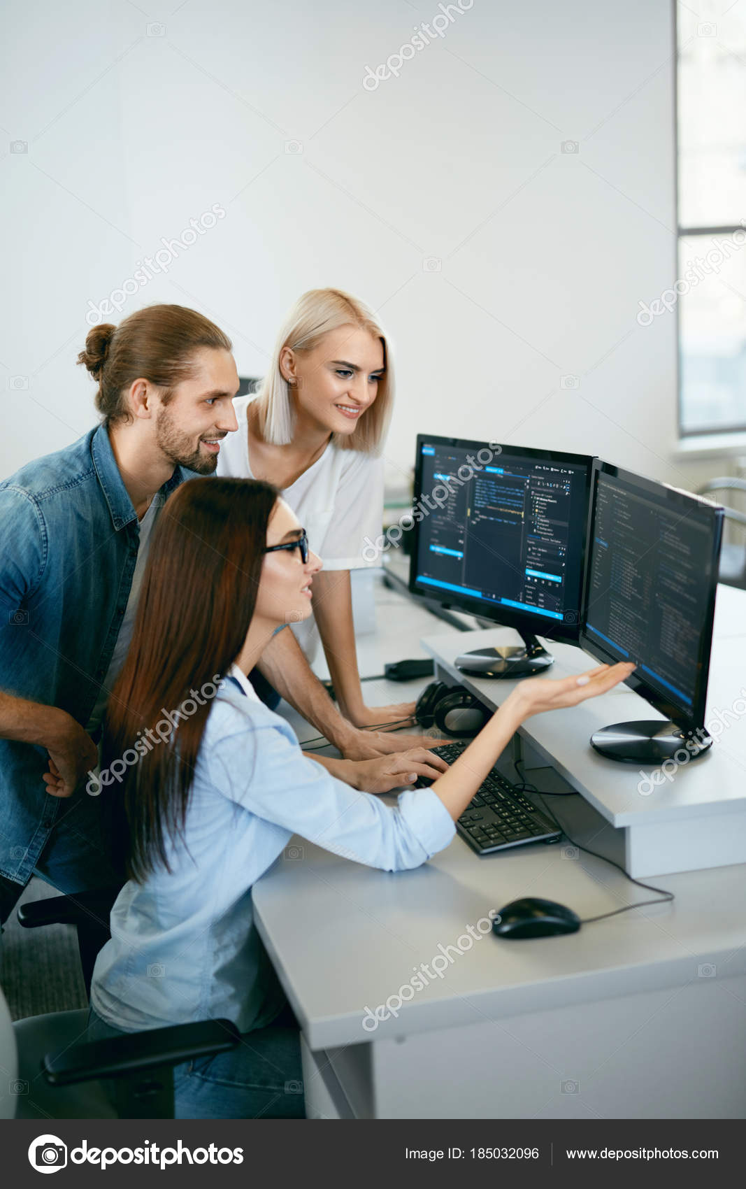 IT Team Working In Office. People Programming On Computer Stock Photo ...