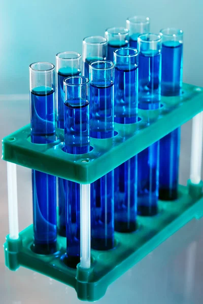 Laboratory Glass. Test Tubes With Fluid In Science Laboratory.