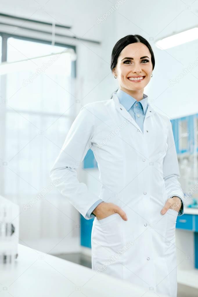 Scientist In Laboratory. Female Doctor At Work