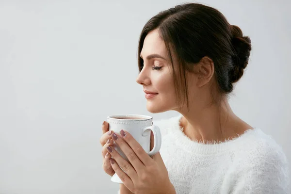 Drink. Woman Drinking Hot Drink — Stock Photo, Image