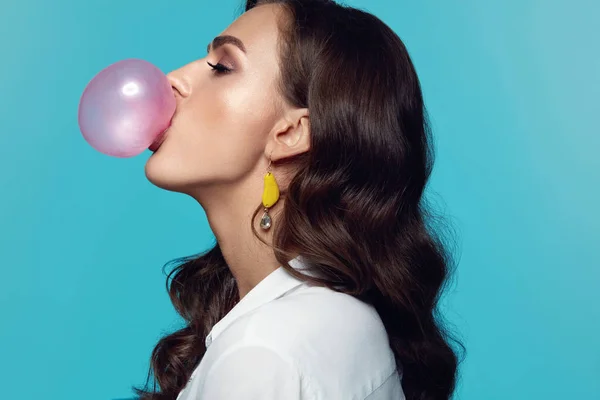 Fashion Woman With Pink Bubble Gum