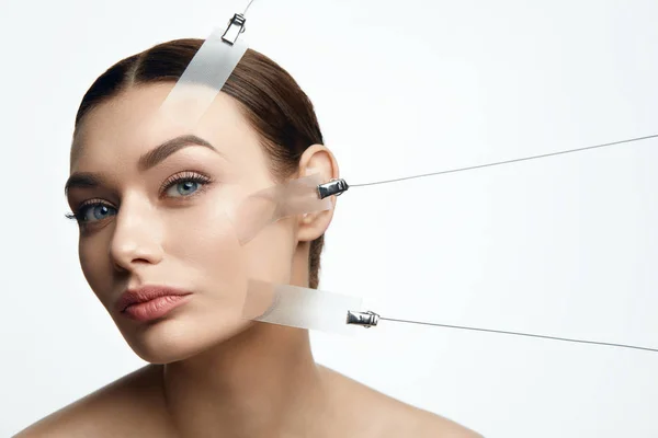 Beauty Woman Face During Face Skin Lift Treatment — Stock Photo, Image