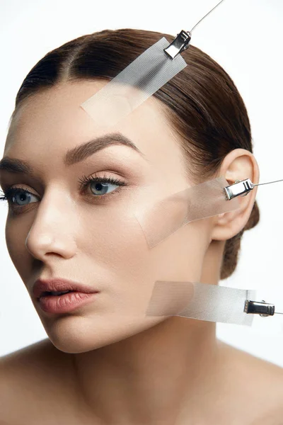 Beauty Woman Face During Face Skin Lift Treatment — Stock Photo, Image