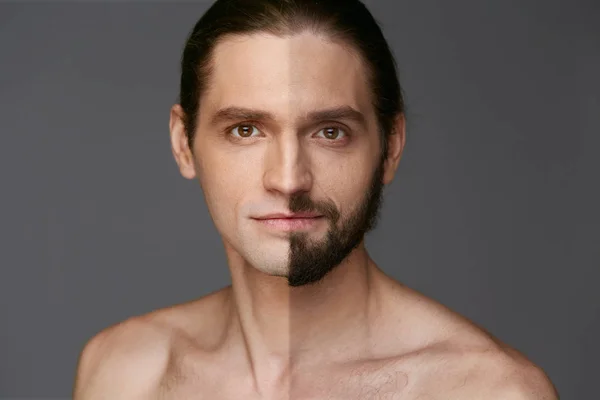 Golenie. Człowiek z i bez włosów na twarzy — Zdjęcie stockowe