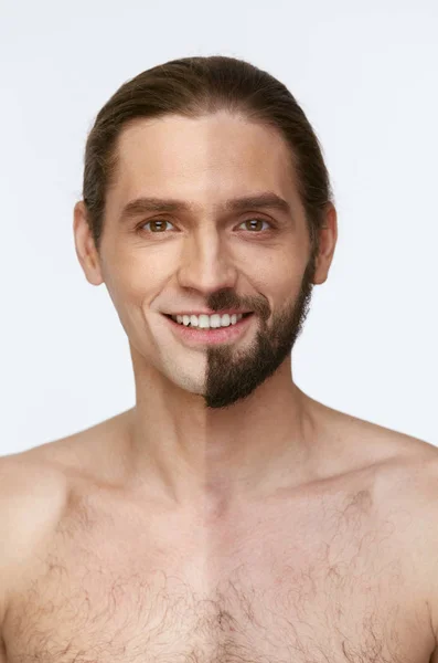 Młody mężczyzna broda broda przed i po goleniu — Zdjęcie stockowe