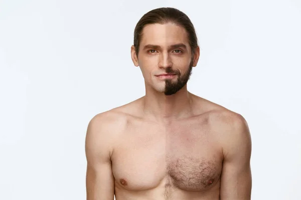 Golenie. Człowiek z i bez włosów na twarzy i ciała — Zdjęcie stockowe