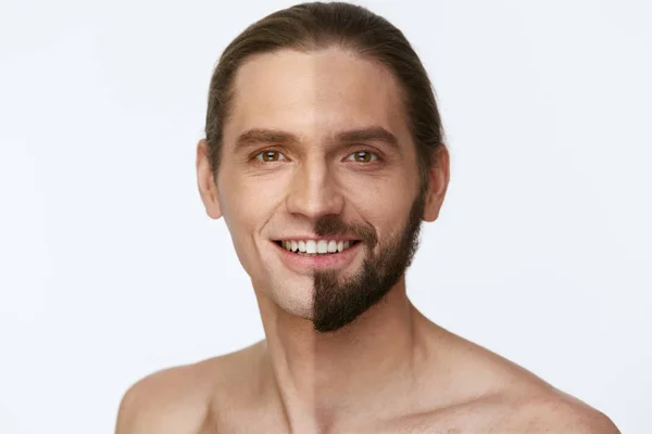 Golenie. Człowiek z i bez włosów na twarzy — Zdjęcie stockowe