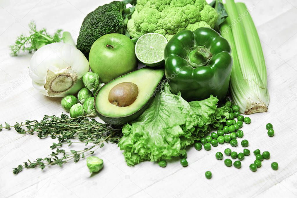 Organic Fresh Green Food On White Background