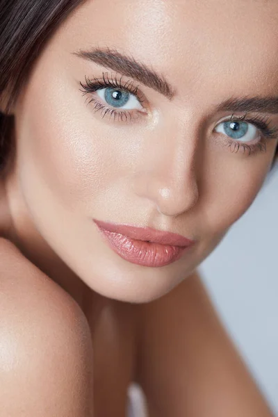 Prachtig Mooie Vrouw Close Portret Jong Blauw Oog Model Met — Stockfoto