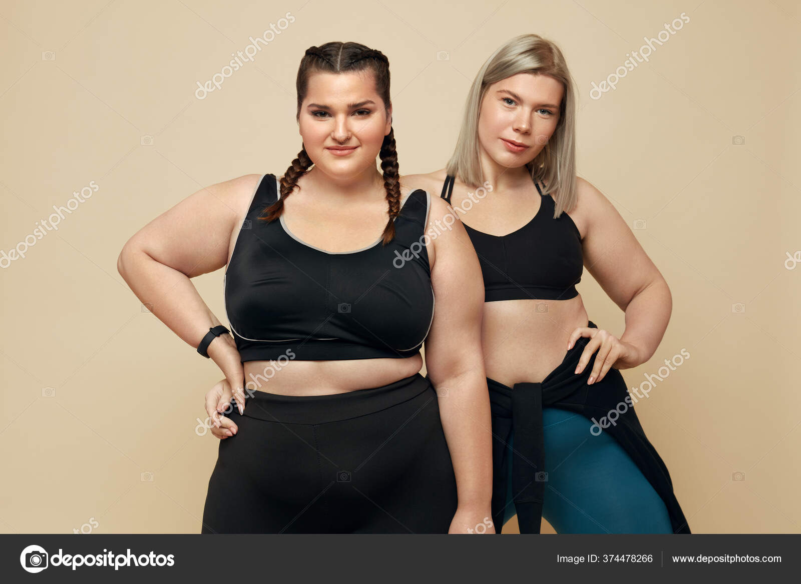 Body Positive Size Models Portrait Blonde Brunette Women Sport