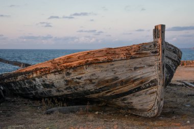 Eski bir ton balığı tekne kıyısına yakın