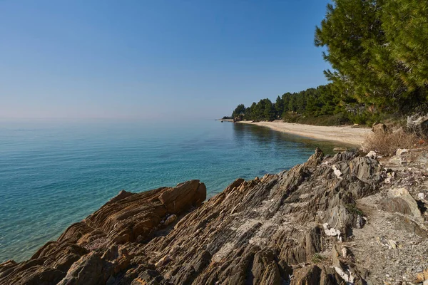 Mořské Pobřeží Blízkosti Neas Marmaras Řecko Halkidiki Zimním Období — Stock fotografie