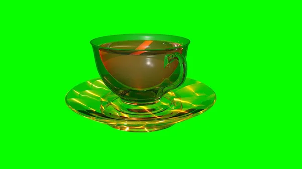 透明なソーサーの上に置かれた熱い芳香茶の輝くガラスカップ — ストック写真