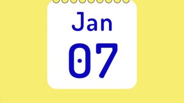 Animation of colorful monthly calendar for January with pages in motion of dates with space for your text or logo.