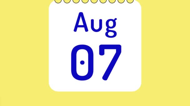 Animación Colorido Calendario Mensual Para Agosto Con Páginas Movimiento Fechas — Vídeo de stock