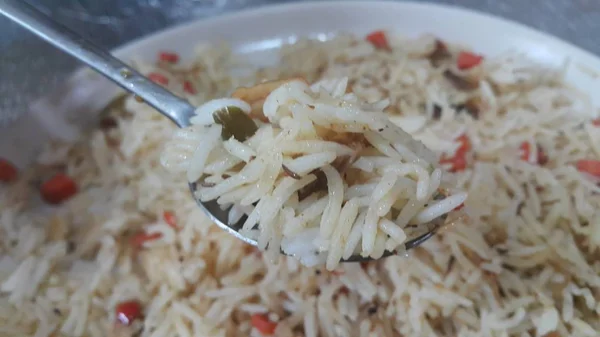 Basmati rice pulao or pulav with chana, or vegetable rice dish — Stock Photo, Image