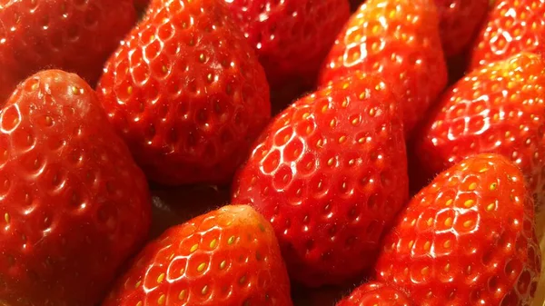 Stos zdrowych, świeżych organicznych truskawek w supermarkecie na sprzedaż — Zdjęcie stockowe
