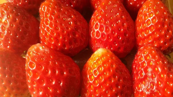 Hög med friska, färska ekologiska jordgubbar i Supermarket till salu — Stockfoto