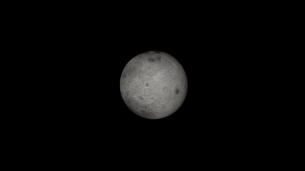 Globo lunar giratorio 4K en el espacio en tiempos de noche oscura — Vídeos de Stock