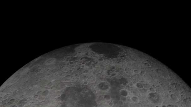 4К вращающийся лунный шар в космосе в темное ночное время — стоковое видео