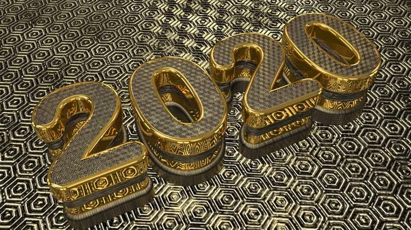 3D tiszta aranyfényes szöveg "2020" — Stock Fotó