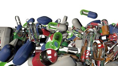 Şeffaf jel gövdesi ile renkli kapsül hapları (3D işlenmiş)