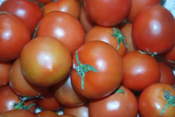 Close-up view of red tomatoes in market for sale — ストック写真