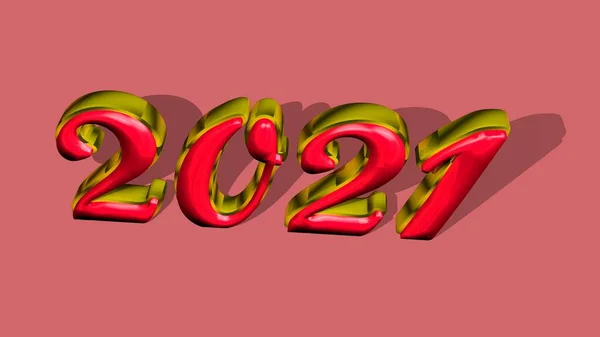 3D pure golden, solid shining text "2021" with pink background. — Stock Photo, Image