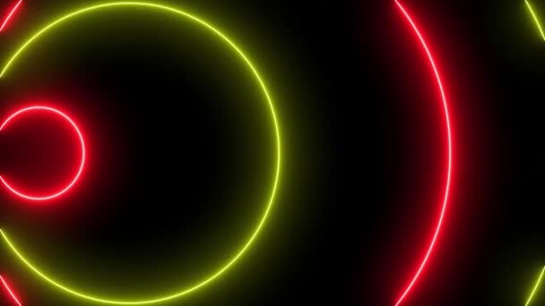 Fond abstrait avec des formes de cercle animation lumière au néon . — Video