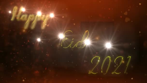 Happy Eid background with golden elegant lighting text. — Stock Video