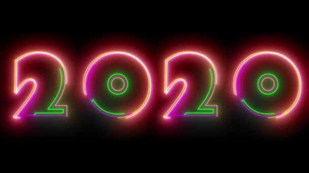 Abstract achtergrond met 2020 letter neon licht animatie. — Stockvideo