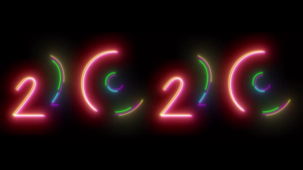 2020 harfli neon ışıklı animasyon ile soyut arkaplan. — Stok video