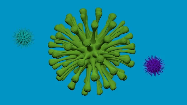 一个病毒粒子的3D图像 在具有文本复制空间的清晰背景下关闭病毒结构 — 图库照片