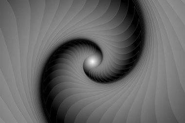 meditasyon ve dekorasyon duvar kağıdı için siyah ve beyaz fraktal illüstrasyon. Tekstil, duvar kağıdı ve iç dekorasyon için spiral arka plan tasarımı. Spiral yapbozun sonsuz geometrifraktal arka planı.