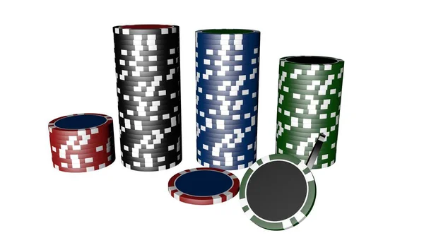 Uppsättning Pokermarker Olika Färger Och Komposition Isolerad Vit Bakgrund — Stockfoto