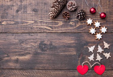 Kopya alanı ile ahşap arka plan christmas dekorasyon