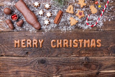 Tatlılar ve dekorasyon şenlikli Noel arka plan