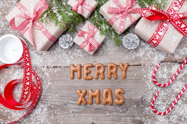 Kopya alanı ile ahşap arka plan christmas dekorasyon