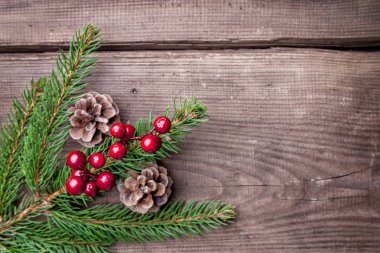 Kopya alanı ile ahşap arka plan christmas dekorasyon
