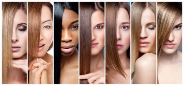 Collage of women with various hair color, skin tone and complexion clipart