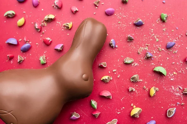 Ízletes Húsvéti Ünnep Csokoládé Nyuszi Tojás Édességek — Stock Fotó
